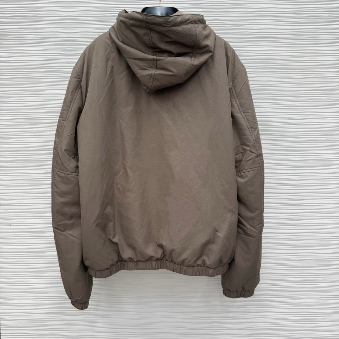 LOUIS VUITTON 路易威登 压花拉链连帽棉服外套 夹克 长袖 棕色 D0 1AHBID