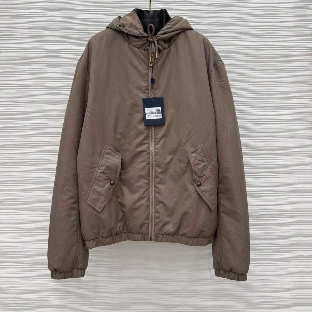 LOUIS VUITTON 路易威登 压花拉链连帽棉服外套 夹克 长袖 棕色 D0 1AHBID