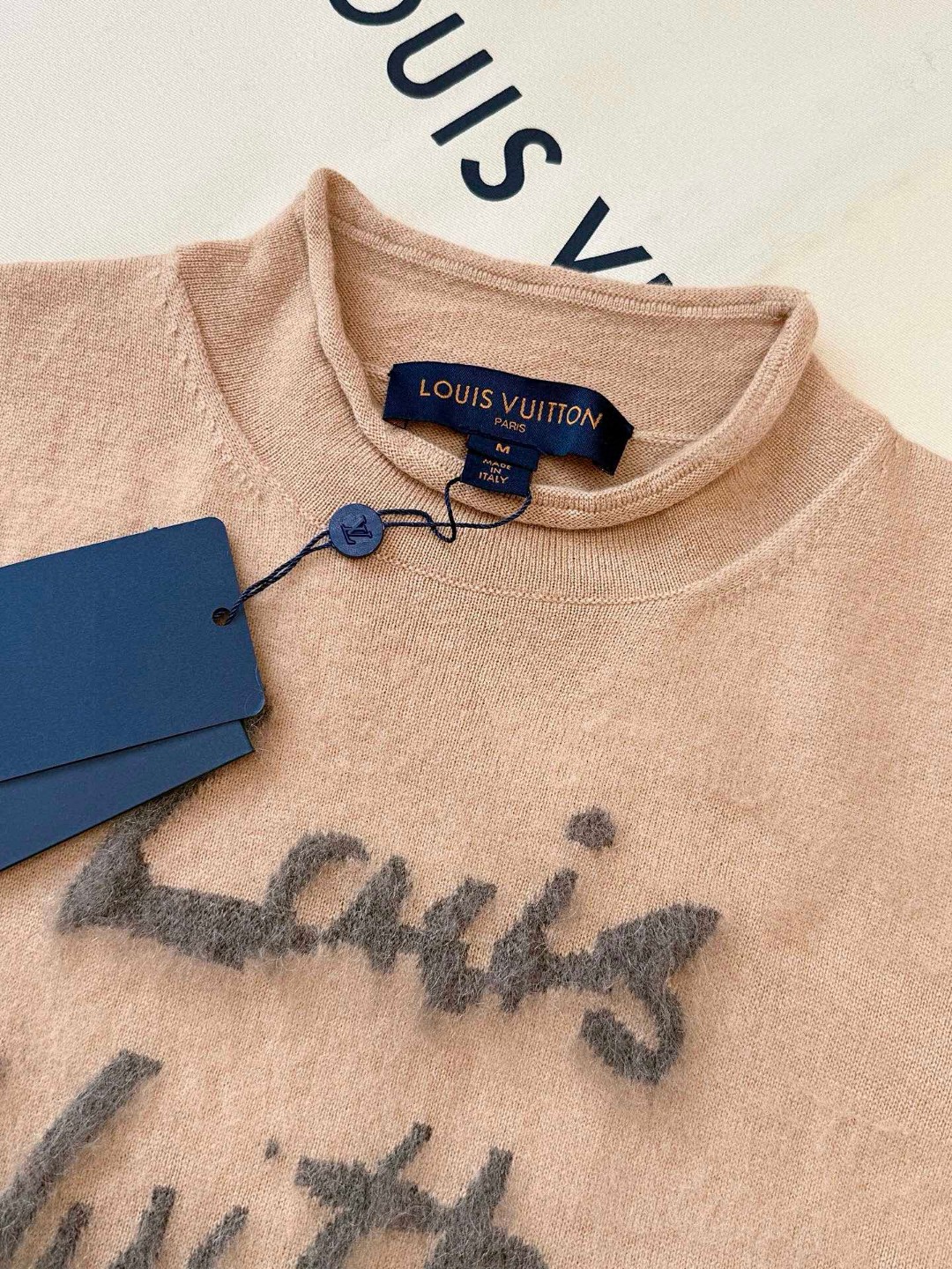 LOUIS VUITTON 路易威登 LV 字母提花卷边打底T恤 短袖 卡其色 B0 1AHZCG