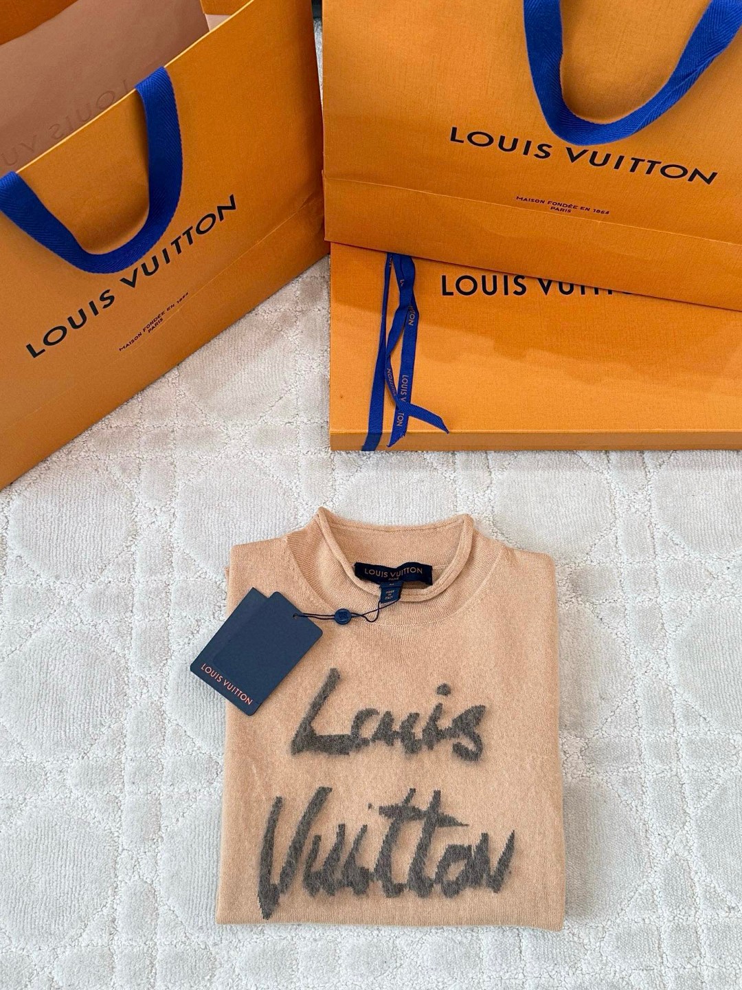 LOUIS VUITTON 路易威登 LV 字母提花卷边打底T恤 短袖 卡其色 B0 1AHZCG