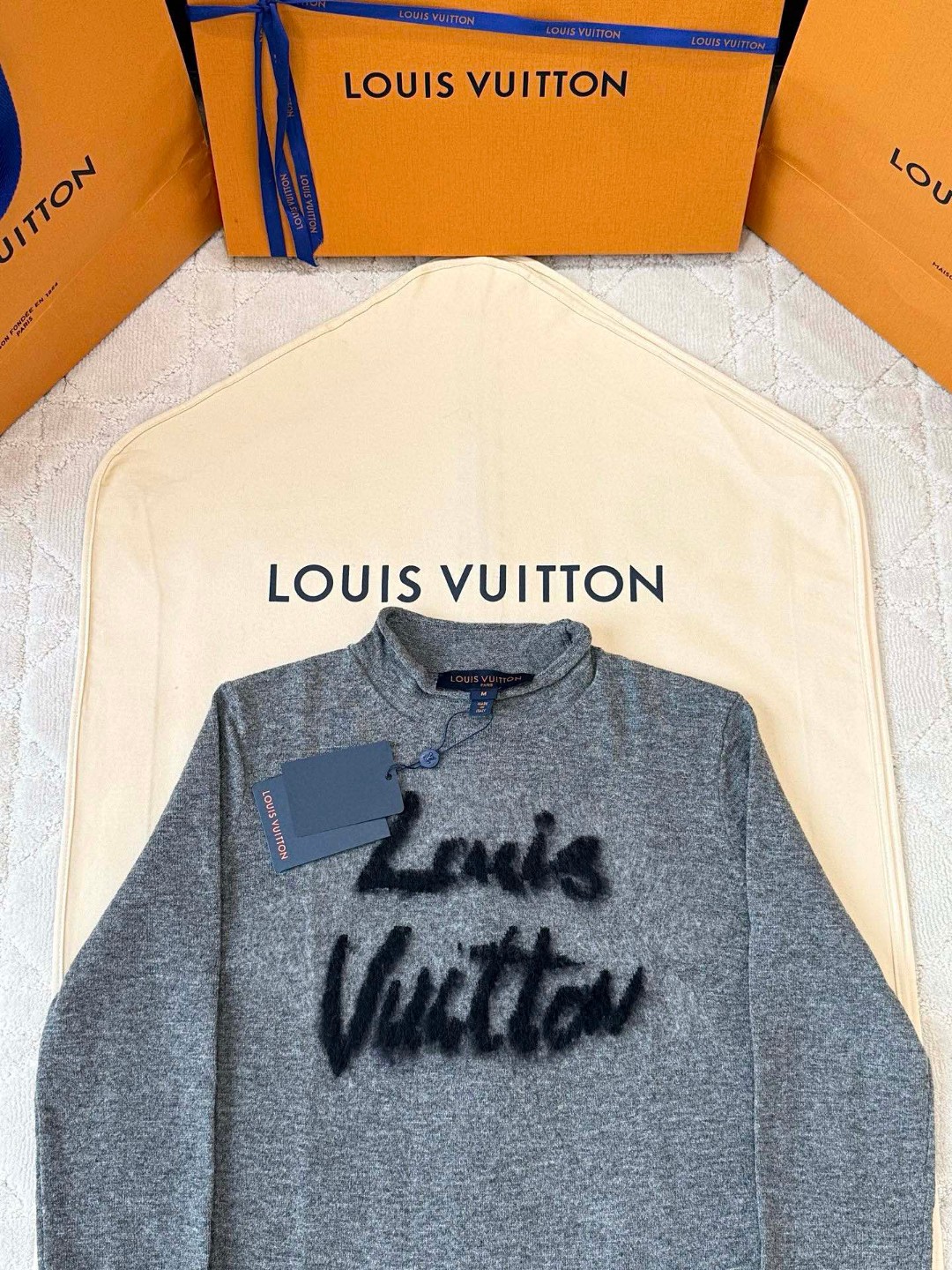LOUIS VUITTON 路易威登 字母提花卷边打底衫 T恤 长袖 灰色 B0 1AHZCV