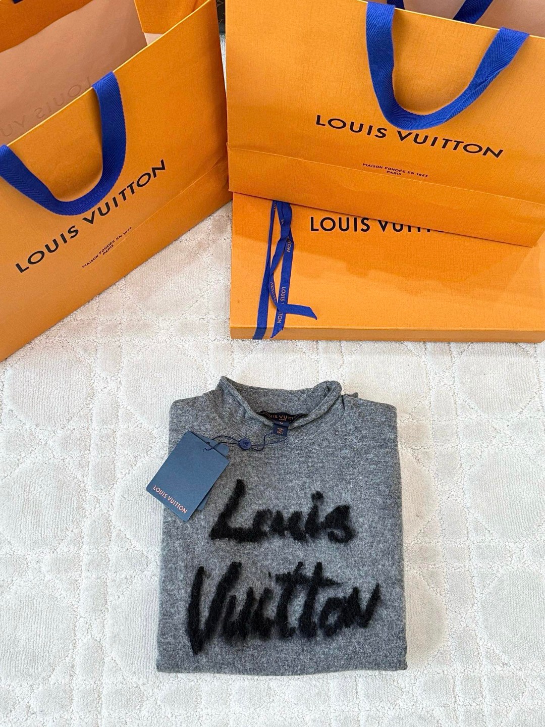 LOUIS VUITTON 路易威登 字母提花卷边打底衫 T恤 长袖 灰色 B0 1AHZCV