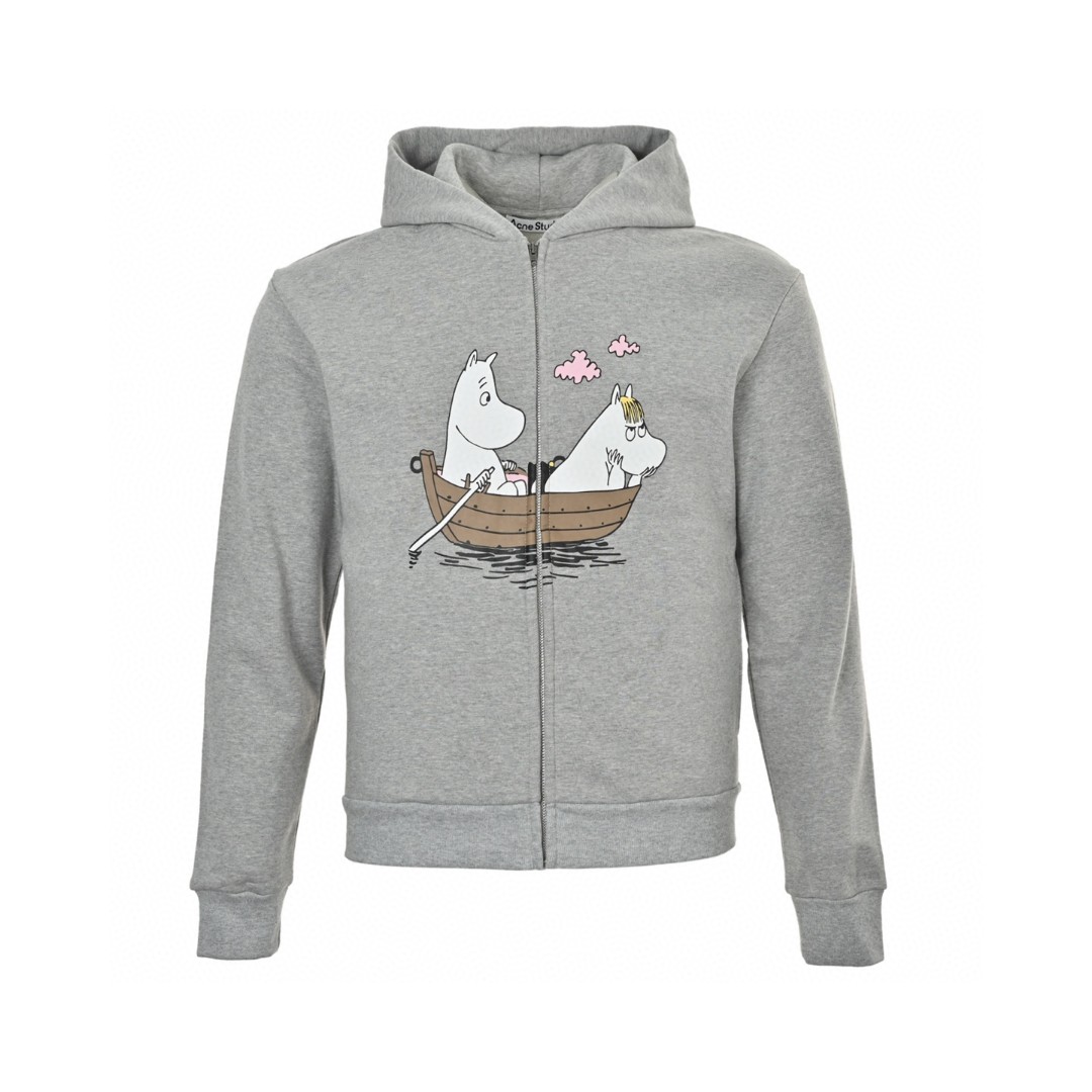 Acne Studios Moomin 联名款 卡通印花拉链连帽卫衣 外套 长袖 灰色 B0 CI0188-X92