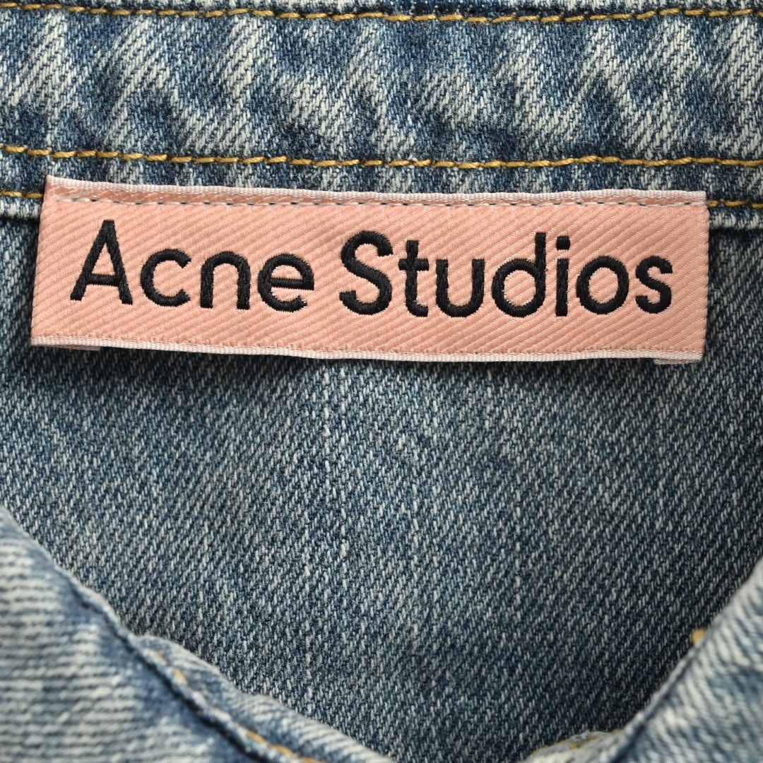 Acne Studios 徽标做旧泼墨牛仔衬衫 外套 长袖 蓝色 B0 CB0103-228
