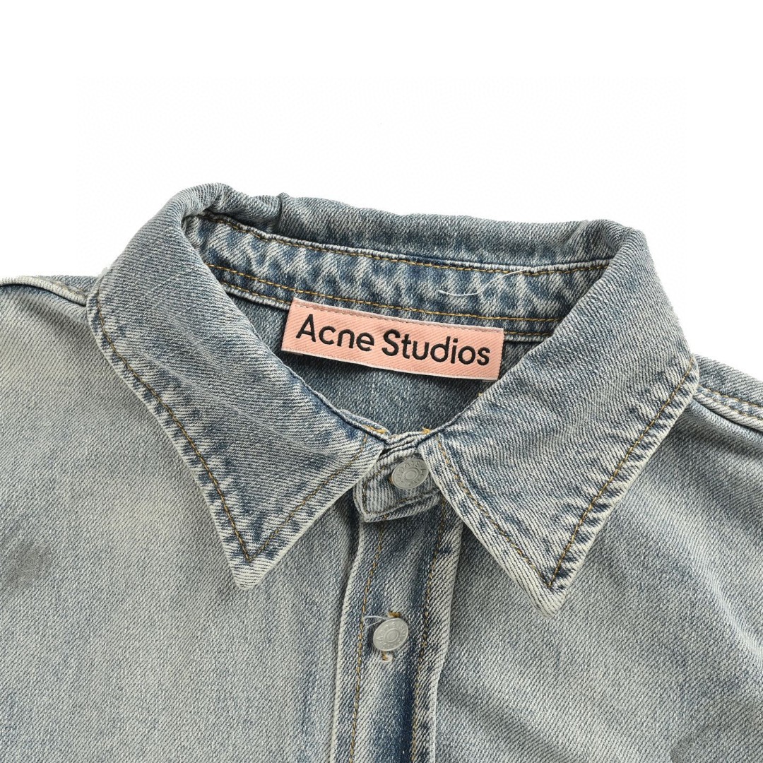 Acne Studios 徽标做旧泼墨牛仔衬衫 外套 长袖 蓝色 B0 CB0103-228