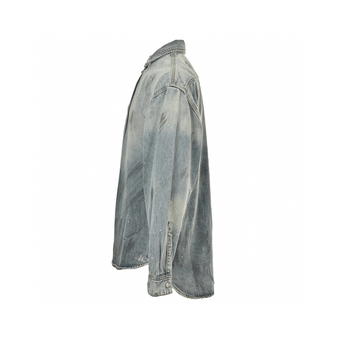 Acne Studios 徽标做旧泼墨牛仔衬衫 外套 长袖 蓝色 B0 CB0103-228
