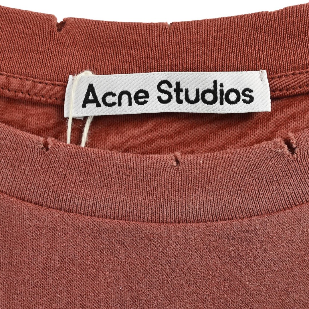 Acne Studios 1996喷砂做旧水洗T恤 打底衫 长袖 红色 A5