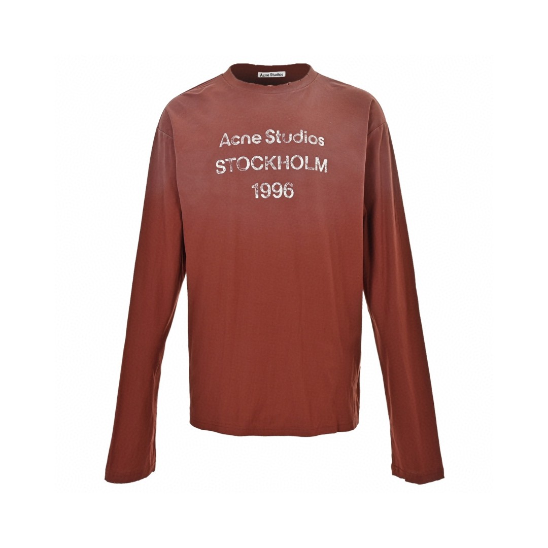 Acne Studios 1996喷砂做旧水洗T恤 打底衫 长袖 红色 A5