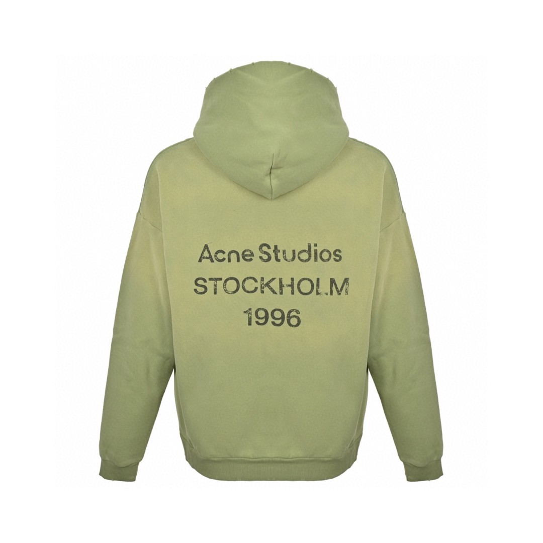 Acne Studios 1996渲染水洗做旧字母印花连帽卫衣 外套 长袖 绿色 B0 