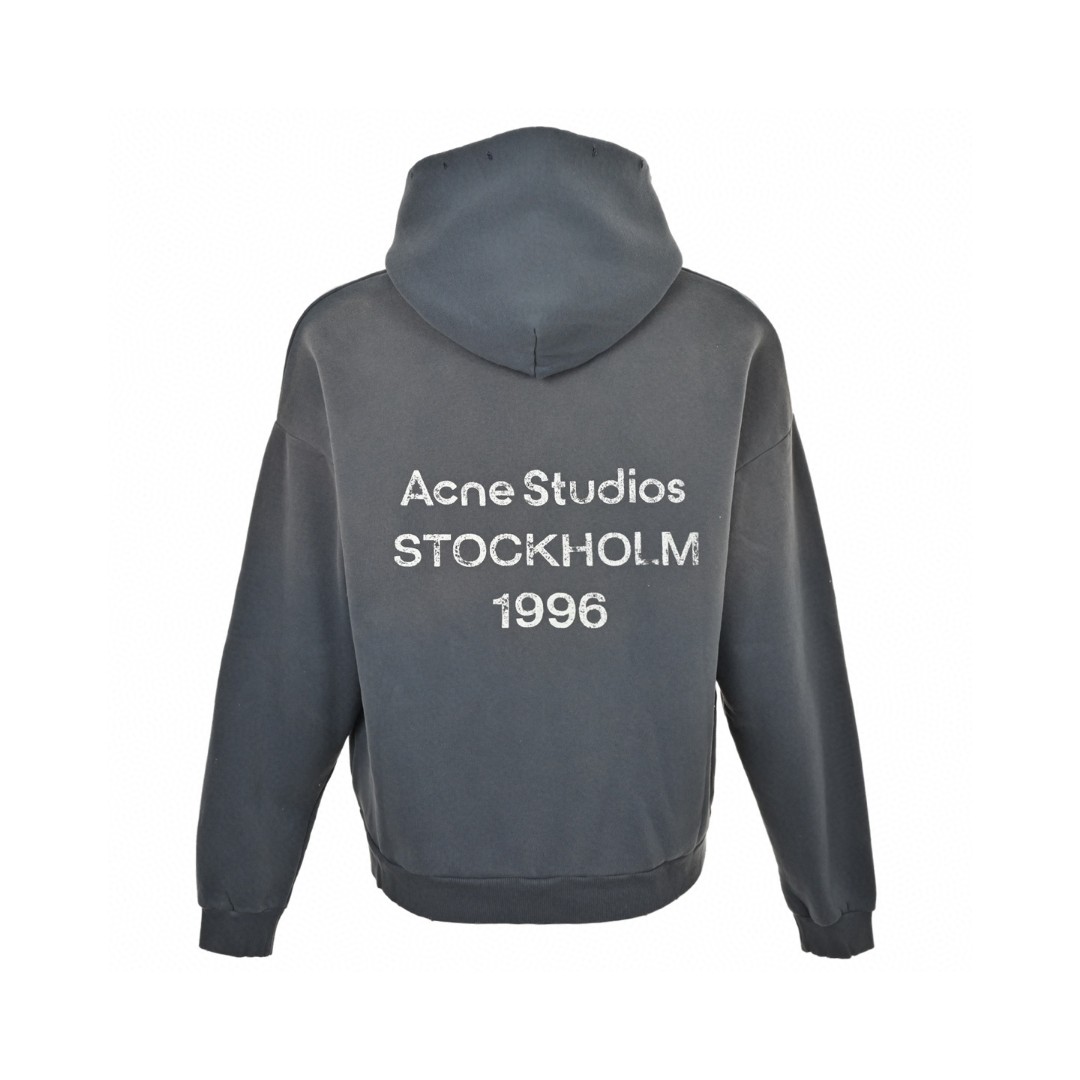 Acne Studios 1996渲染水洗做旧字母印花连帽卫衣 外套 长袖 灰色 B0 