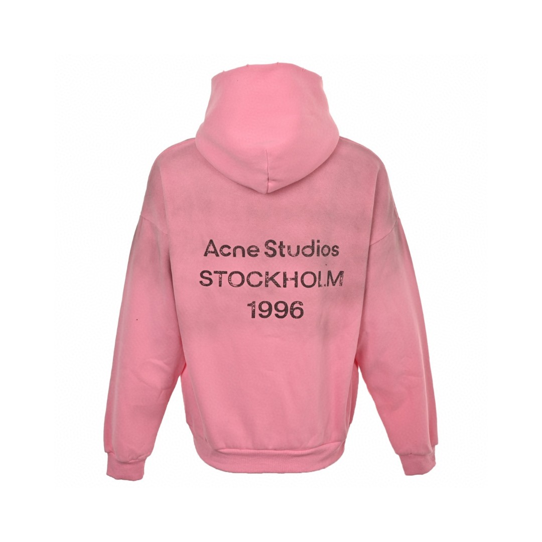 Acne Studios 1996渲染水洗做旧字母印花连帽卫衣 外套 长袖 粉色 B0 CI0136-DJS