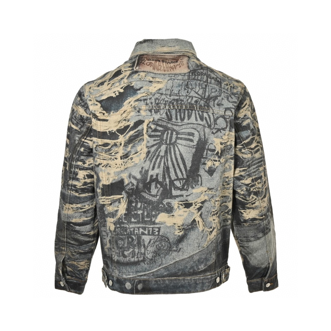 Acne Studios 破坏涂鸦3D打印牛仔外套 夹克 长袖 蓝色 B5 B90809-AUZ