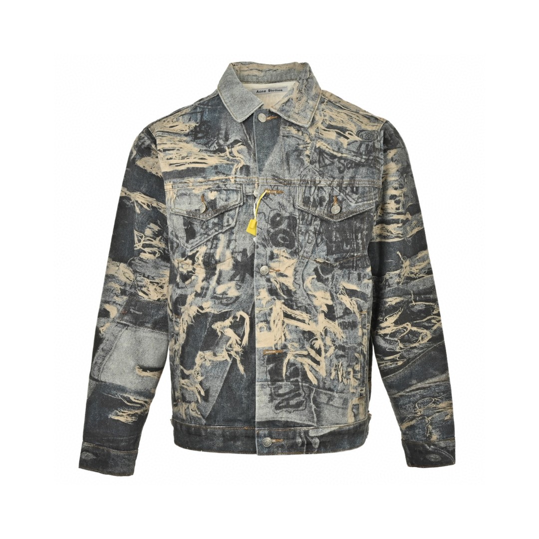 Acne Studios 破坏涂鸦3D打印牛仔外套 夹克 长袖 蓝色 B5 B90809-AUZ