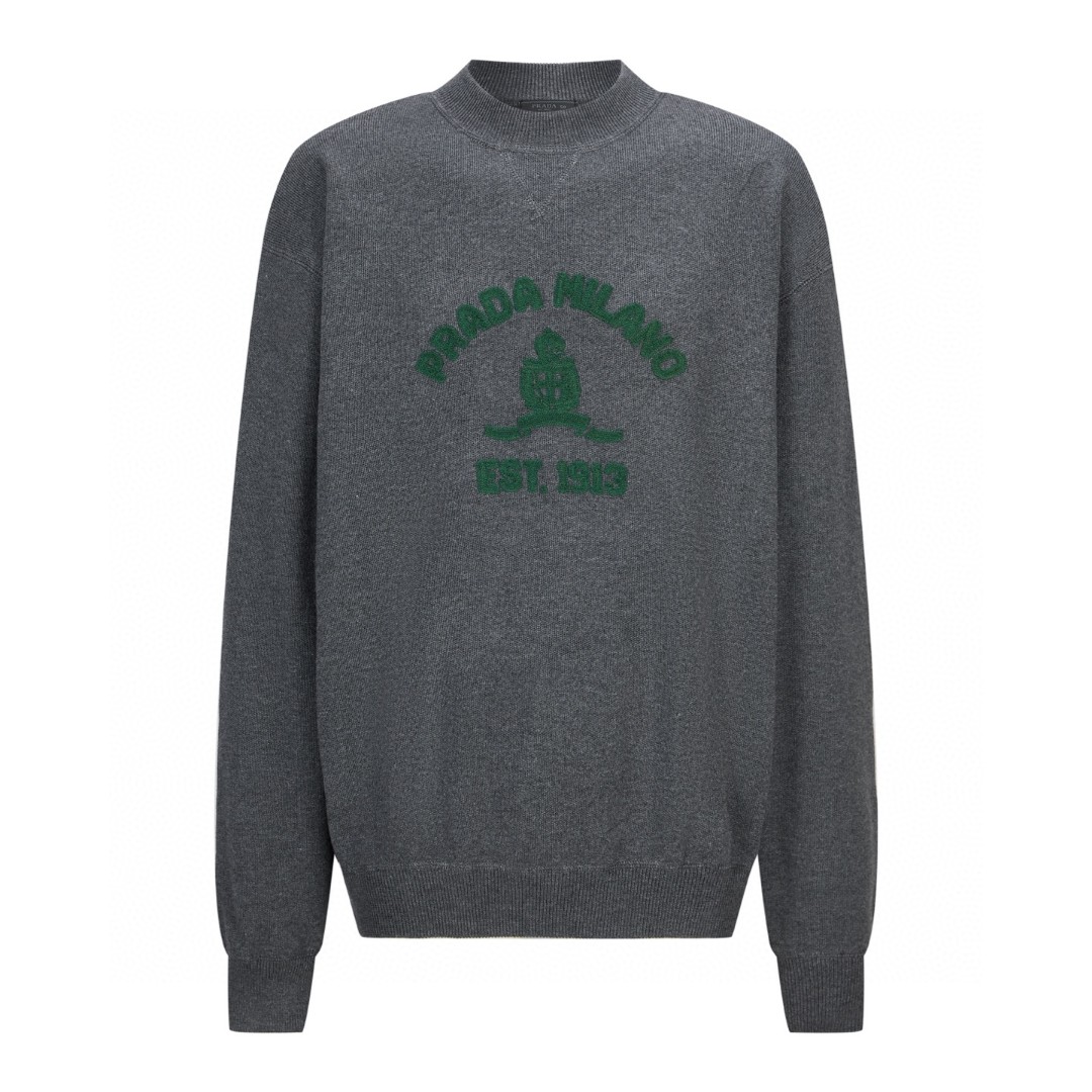 PRADA 普拉达 毛巾刺绣针织毛衣 卫衣 长袖 灰色 B0 UMF139-18DR-F0480-S-OOO