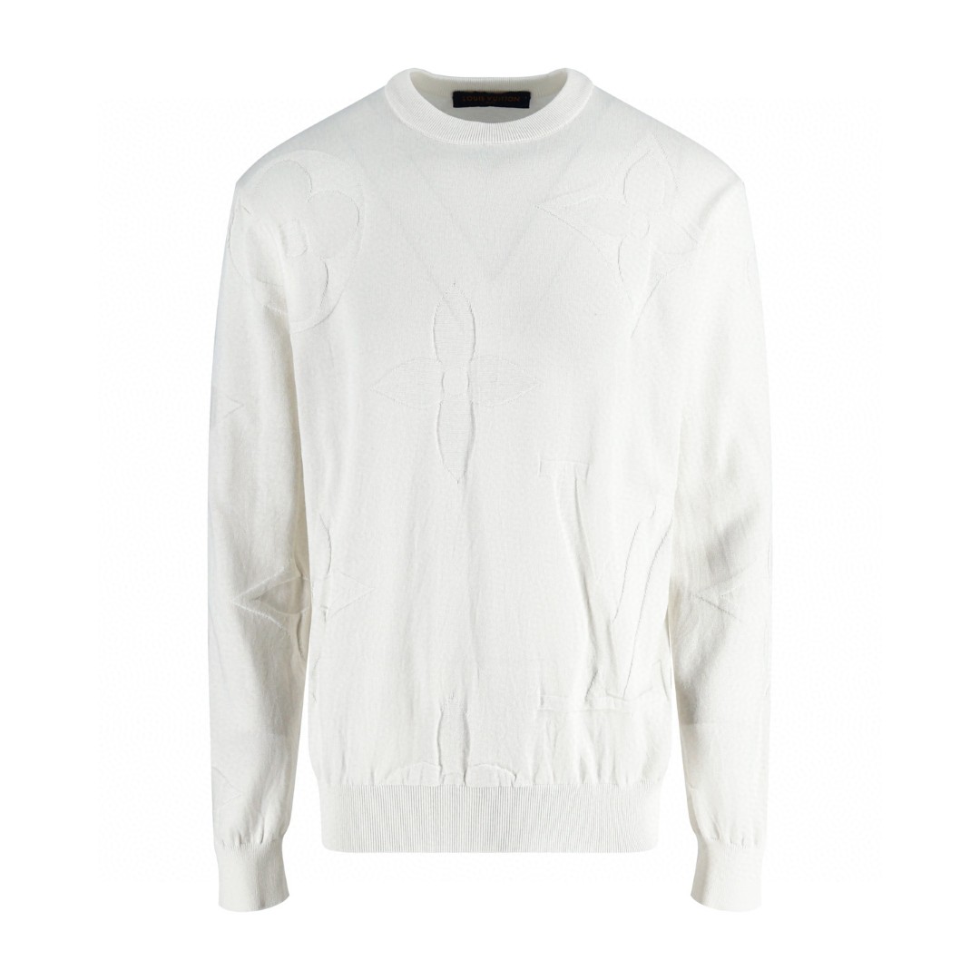 LOUIS VUITTON 路易威登 四叶草嵌花打底衫圆领毛衣 针织衫 长袖 白色 B0