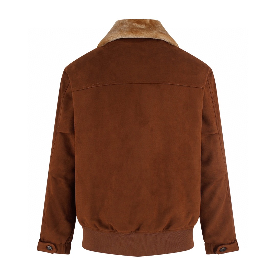 MIU MIU 缪缪 毛领麂皮拉链外套 夹克 长袖 保暖 咖色 C5 ML1338-151I-F0005-S-OOO