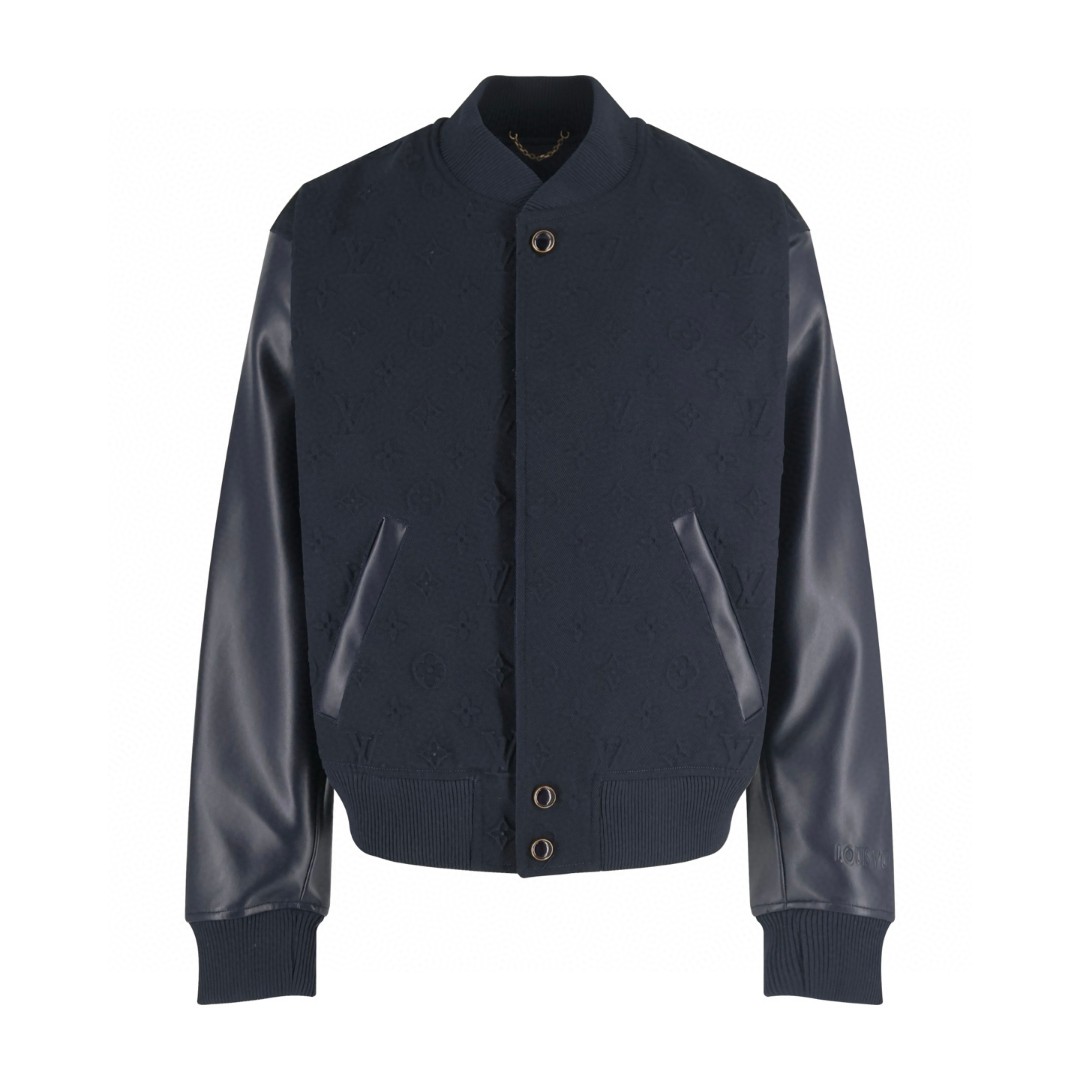 LOUIS VUITTON 路易威登 浮雕压花皮袖棒球服 外套 夹克 蓝色 C5 1AIJXS