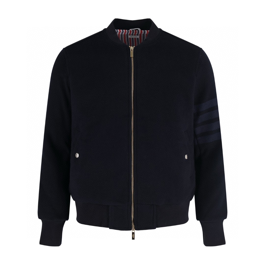 THOM BROWNE 毛呢棒球服夹克 外套 长袖 灰色 海军蓝 C0 MJO030A-06393-035