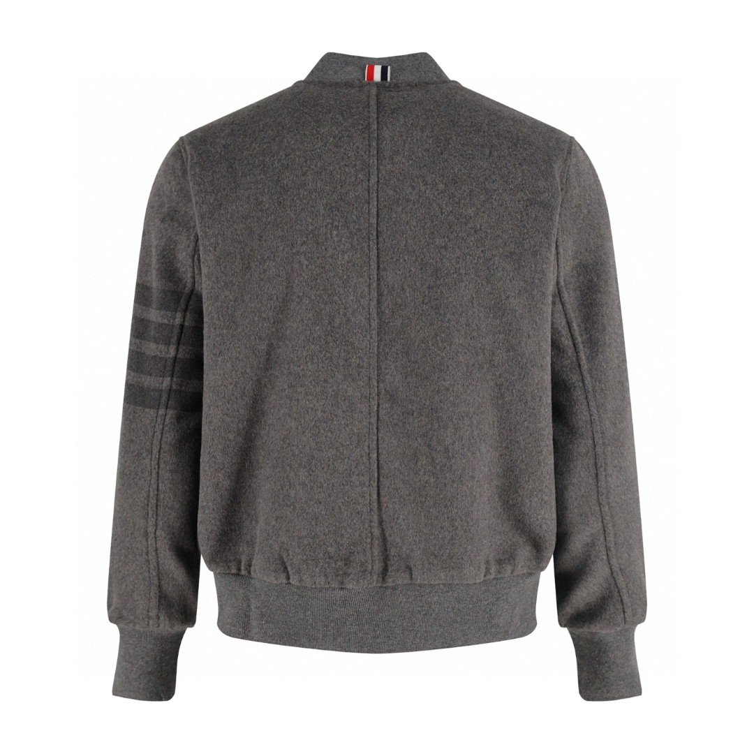 THOM BROWNE 毛呢棒球服夹克 外套 长袖 灰色 海军蓝 C0 MJO030A-06393-035