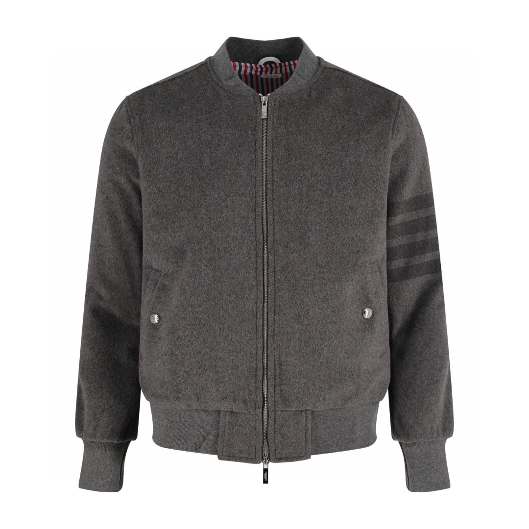 THOM BROWNE 毛呢棒球服夹克 外套 长袖 灰色 海军蓝 C0 MJO030A-06393-035