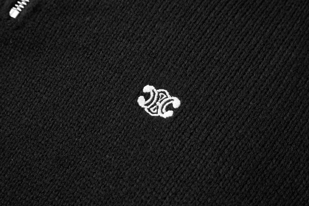 CELINE 赛琳 凯旋门刺绣高领半拉链针织领毛衣 长袖 黑色 灰色 B0 2ADBH048T-38OW