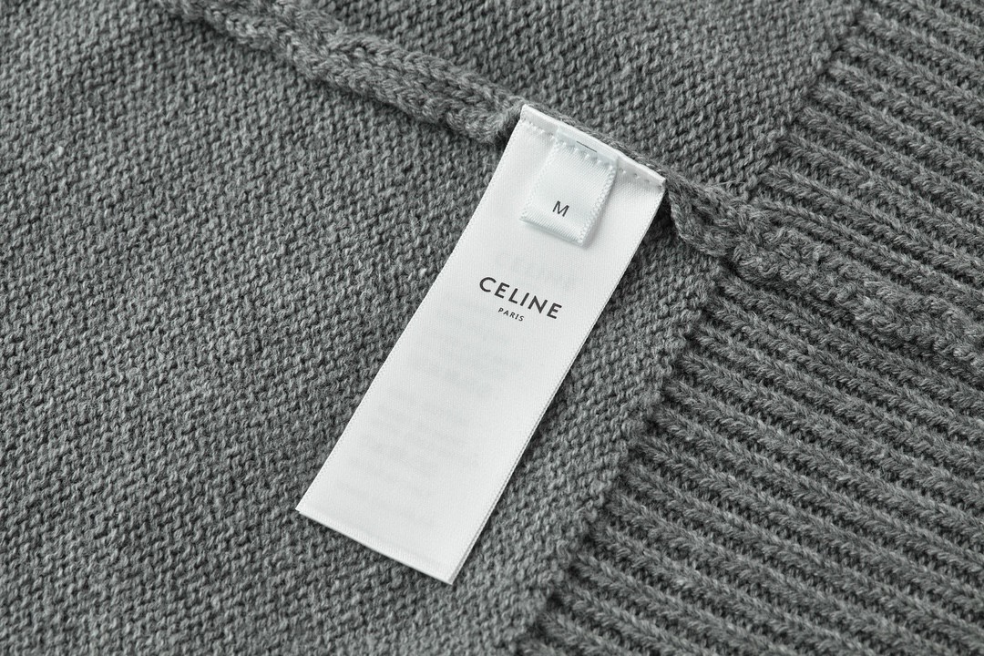 CELINE 赛琳 凯旋门刺绣高领半拉链针织领毛衣 长袖 黑色 灰色 B0 2ADBH048T-38OW