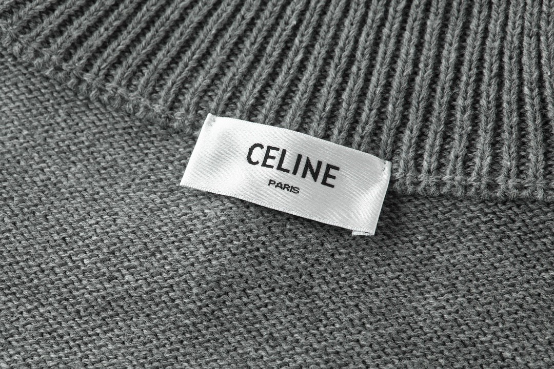 CELINE 赛琳 凯旋门刺绣高领半拉链针织领毛衣 长袖 黑色 灰色 B0 2ADBH048T-38OW