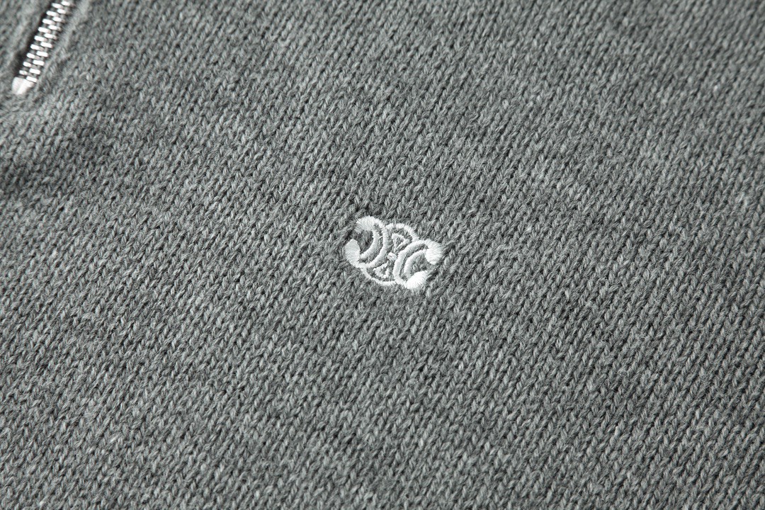 CELINE 赛琳 凯旋门刺绣高领半拉链针织领毛衣 长袖 黑色 灰色 B0 2ADBH048T-38OW