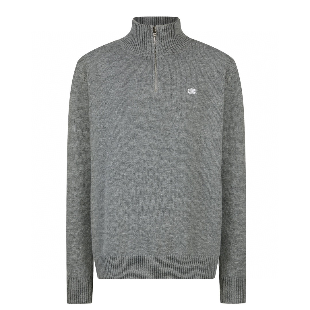 CELINE 赛琳 凯旋门刺绣高领半拉链针织领毛衣 长袖 黑色 灰色 B0 2ADBH048T-38OW