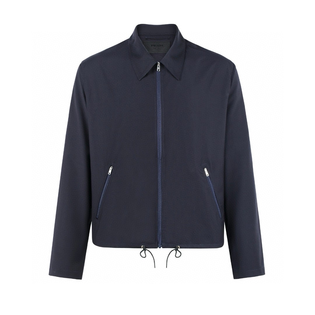 PRADA 普拉达 翻领纯色羊毛短款拉链夹克 外套 长袖 蓝色 B5 SGC873-1XMY-F0008-S-OOO