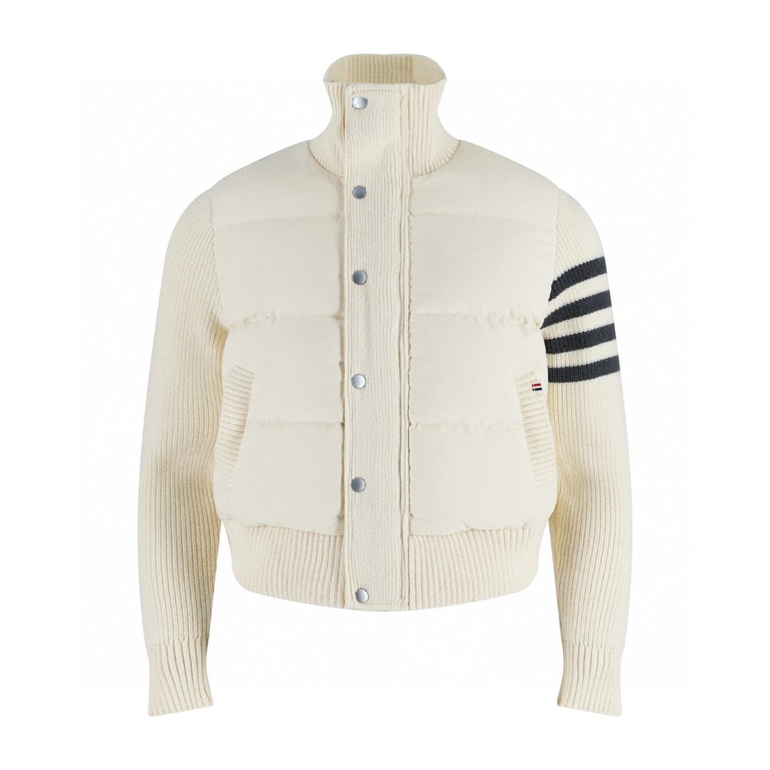 THOM BROWNE 毛织拼接羽绒立领外套 夹克 羽绒服 长袖 女款 白色 黑色 灰色 D0