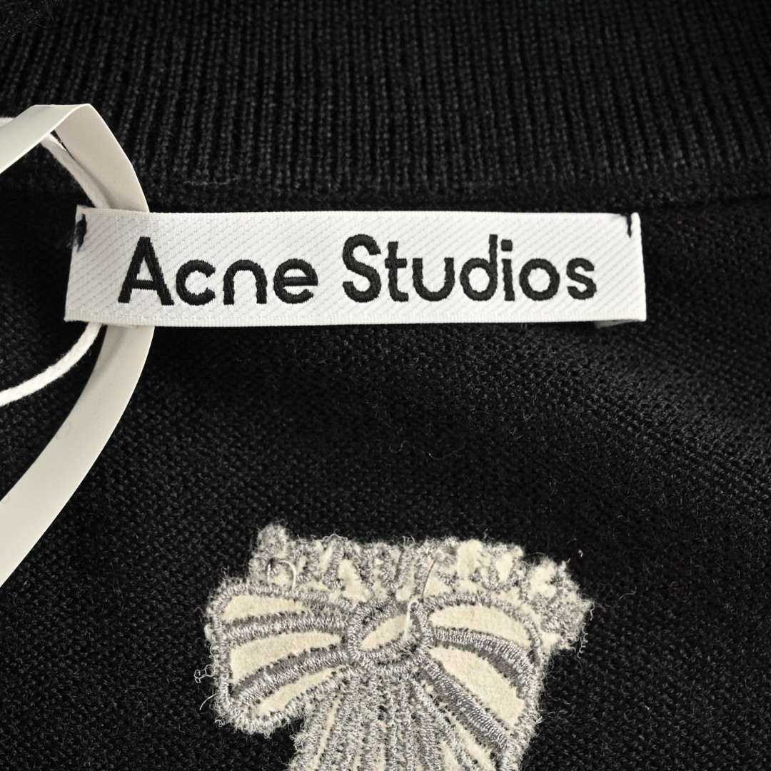 Acne Studios 后背蝴蝶结羊毛拉链外套 毛衣 针织衫 长袖 黑色 B5