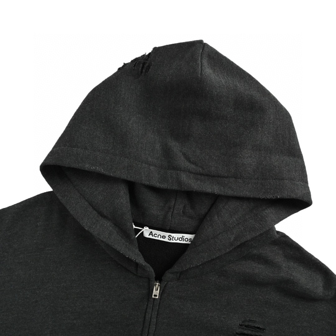 Acne Studios 做旧印花破洞拉链连帽卫衣 外套 长袖 灰绿色 黑灰色 B0 CI0183-BCA