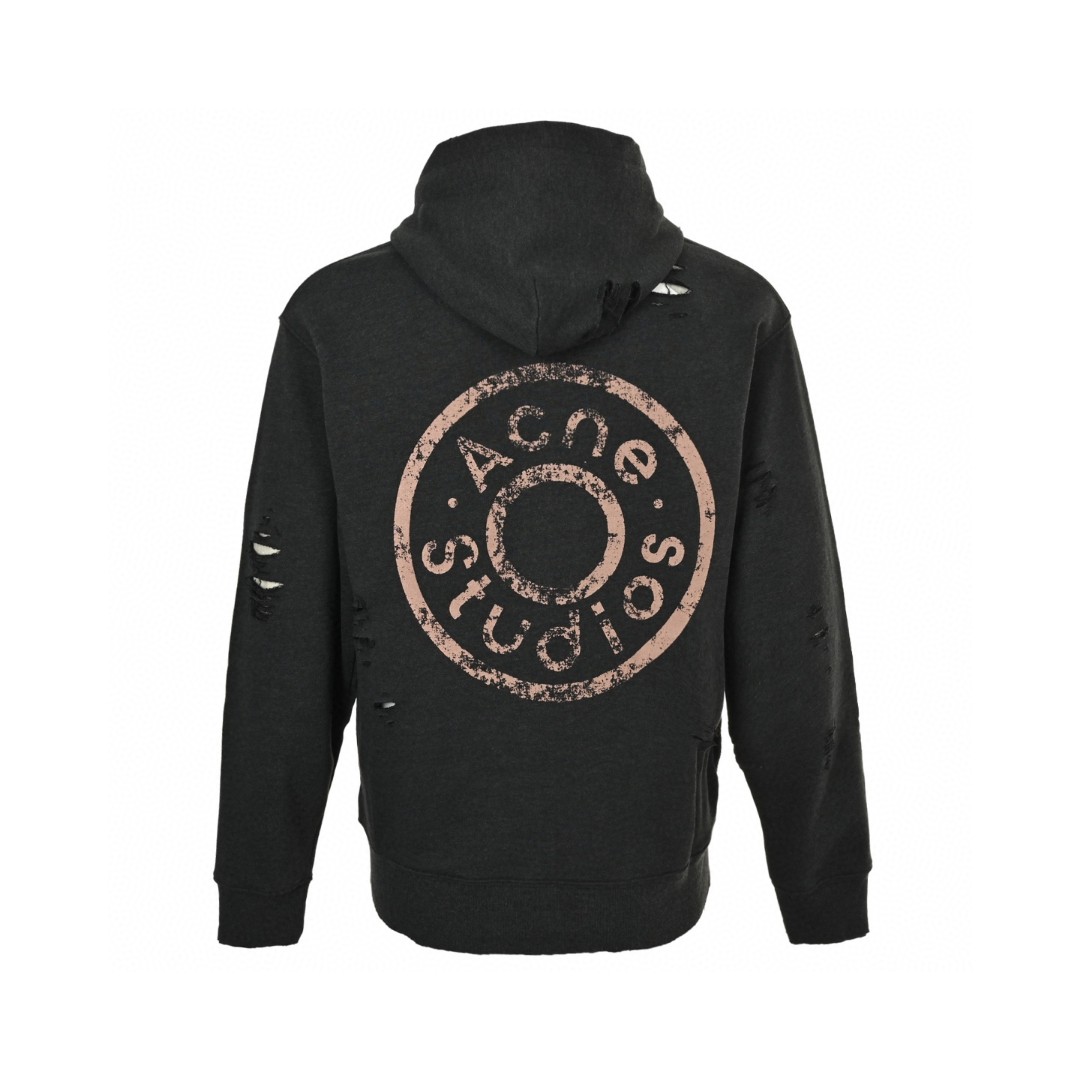 Acne Studios 做旧印花破洞拉链连帽卫衣 外套 长袖 灰绿色 黑灰色 B0 CI0183-BCA