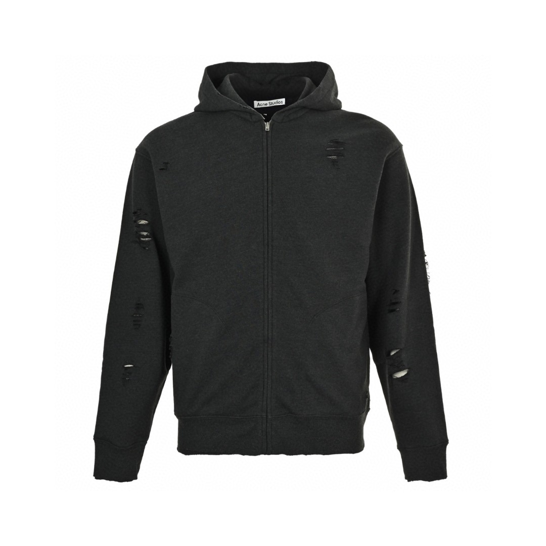 Acne Studios 做旧印花破洞拉链连帽卫衣 外套 长袖 灰绿色 黑灰色 B0 CI0183-BCA