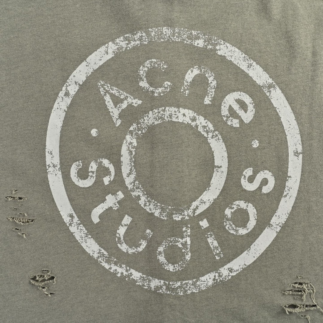 Acne Studios 做旧印花破洞拉链连帽卫衣 外套 长袖 灰绿色 黑灰色 B0 CI0183-BCA