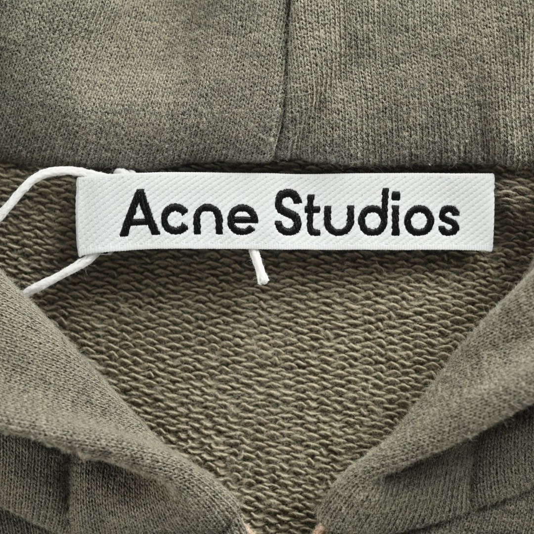 Acne Studios 做旧印花破洞拉链连帽卫衣 外套 长袖 灰绿色 黑灰色 B0 CI0183-BCA