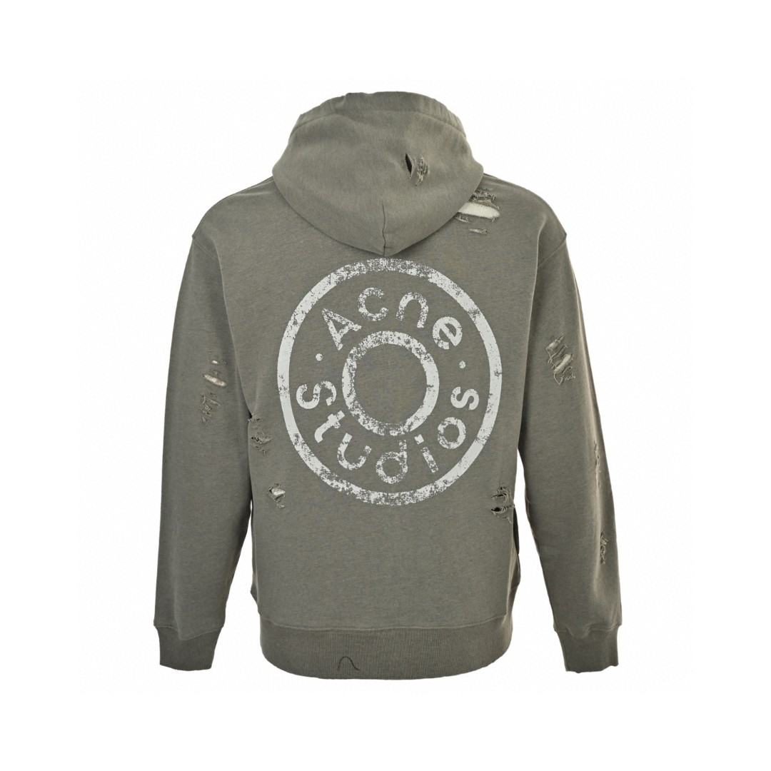 Acne Studios 做旧印花破洞拉链连帽卫衣 外套 长袖 灰绿色 黑灰色 B0 CI0183-BCA