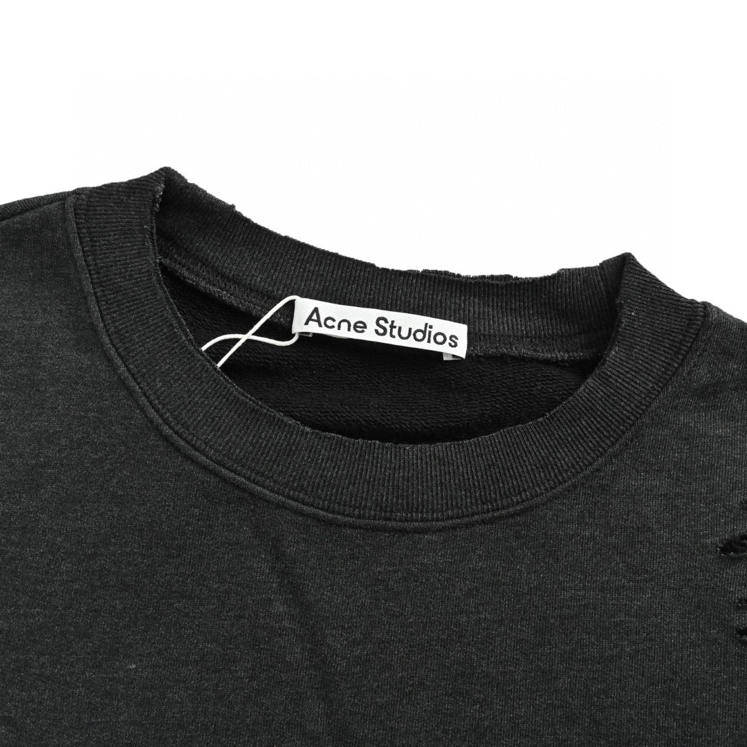 Acne Studios 做旧印花破洞圆领卫衣 外套 长袖 灰绿色 黑灰色 B0 CI0179-BCA