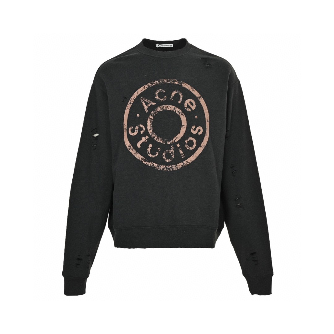 Acne Studios 做旧印花破洞圆领卫衣 外套 长袖 灰绿色 黑灰色 B0 CI0179-BCA