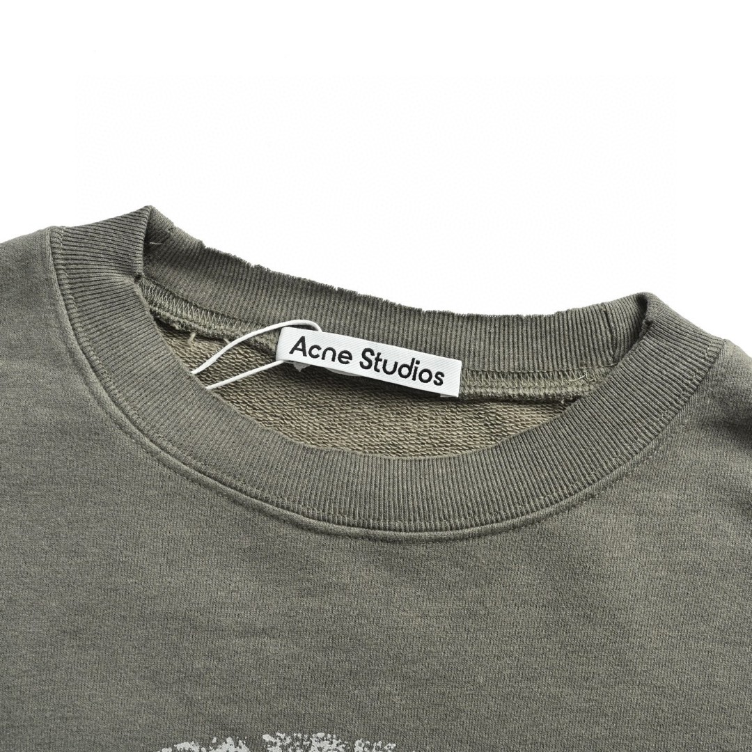 Acne Studios 做旧印花破洞圆领卫衣 外套 长袖 灰绿色 黑灰色 B0 CI0179-BCA