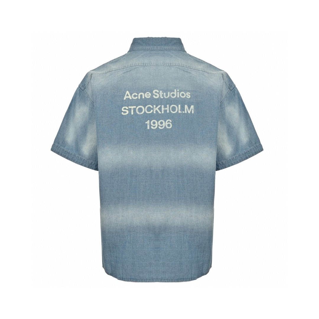 Acne Studios 做旧字母logo牛仔衬衫 短袖 外套 蓝色 A5 BB0617-AUZ