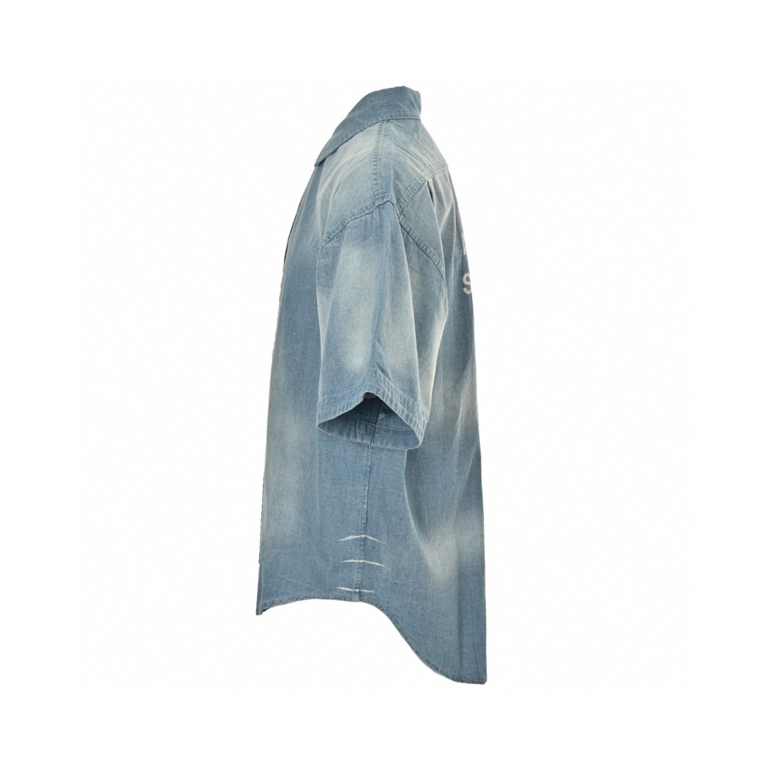 Acne Studios 做旧字母logo牛仔衬衫 短袖 外套 蓝色 A5 BB0617-AUZ
