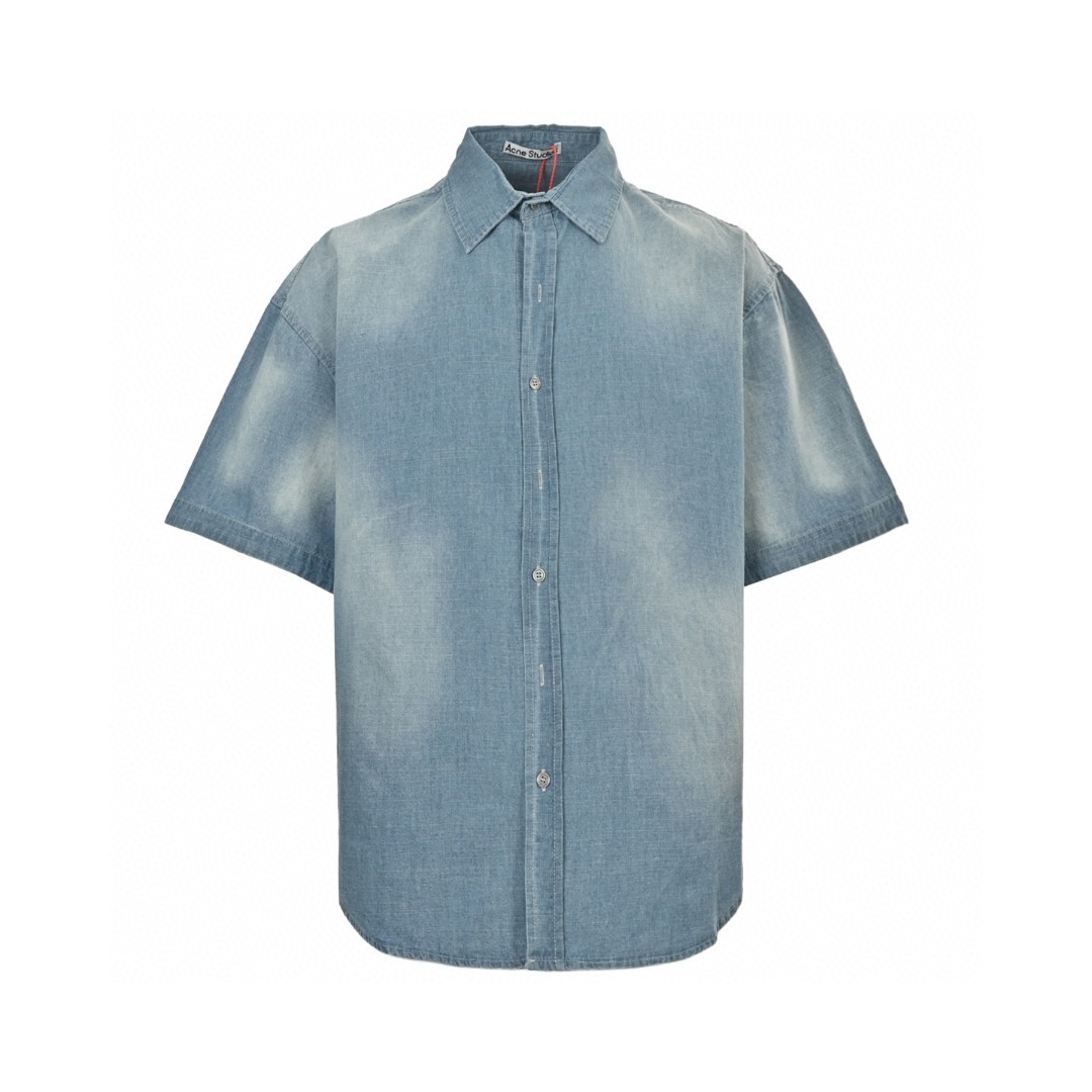 Acne Studios 做旧字母logo牛仔衬衫 短袖 外套 蓝色 A5 BB0617-AUZ