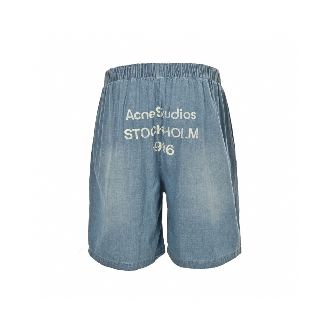 Acne Studios 做旧字母logo牛仔短裤 五分裤 休闲裤 裤子 蓝色 A5 BE0183-AUZ