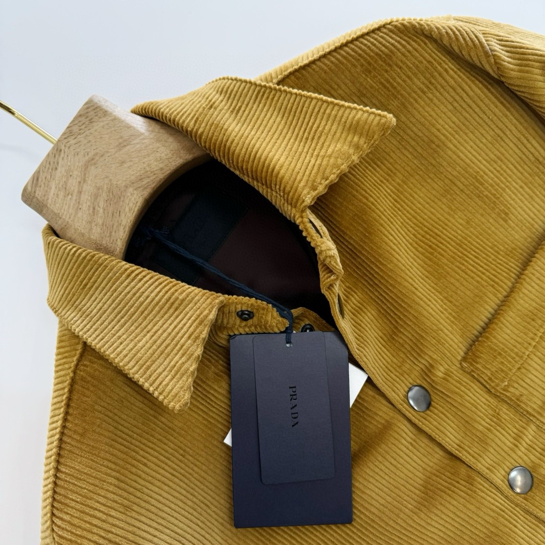 PRADA 普拉达 灯芯绒衬衫 外套 长袖 麦黄色 黑色 C0 SC798-144R-F0346-S-OOO