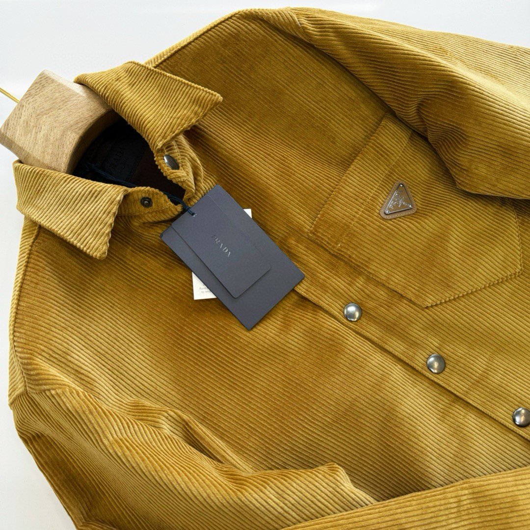 PRADA 普拉达 灯芯绒衬衫 外套 长袖 麦黄色 黑色 C0 SC798-144R-F0346-S-OOO