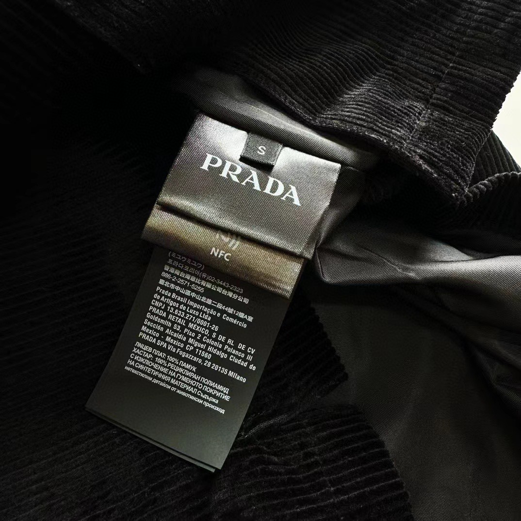 PRADA 普拉达 灯芯绒衬衫 外套 长袖 麦黄色 黑色 C0 SC798-144R-F0346-S-OOO