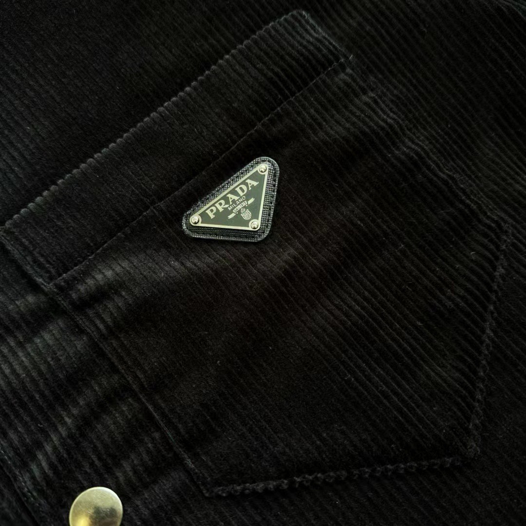 PRADA 普拉达 灯芯绒衬衫 外套 长袖 麦黄色 黑色 C0 SC798-144R-F0346-S-OOO