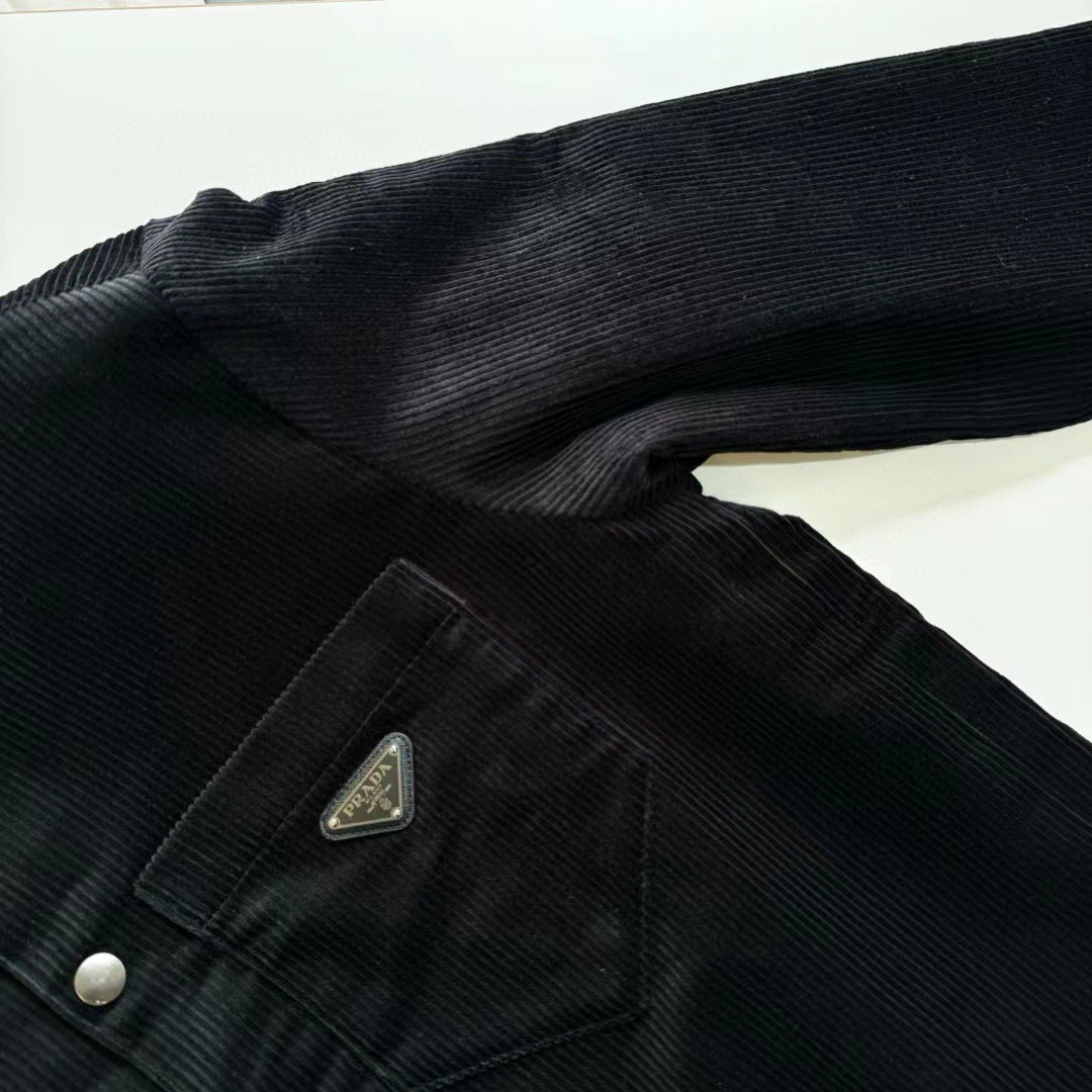 PRADA 普拉达 灯芯绒衬衫 外套 长袖 麦黄色 黑色 C0 SC798-144R-F0346-S-OOO